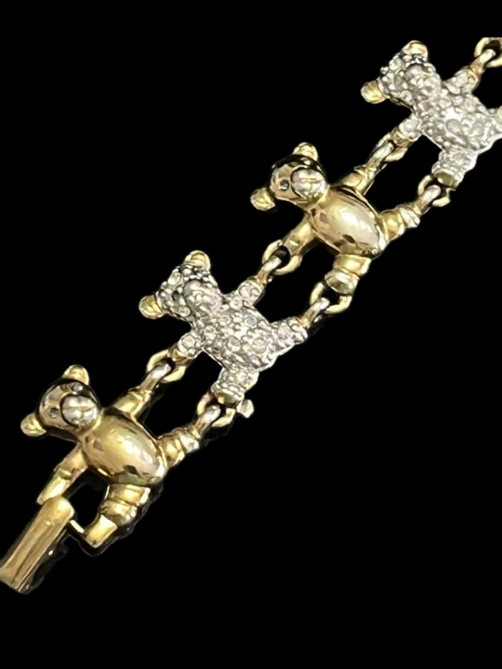 Carolee Teddy Bear Gold Pave set Crystal Blue Gold vintage estate bracelet QVC